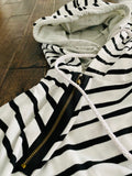 Zipper accent, striped sweatshirt