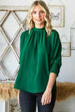 THREE QUARTER ELASTIC BAND TOP: HUNTER GREEN / M