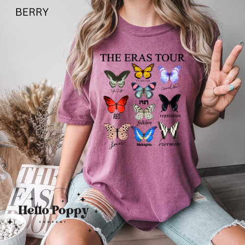 Taylor Swift Eras Tour Butterflies Comfort Colors T-Shirt: S / Berry