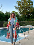 Tie front boho chic floral kimono