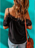 Crochet neckline cold shoulder top