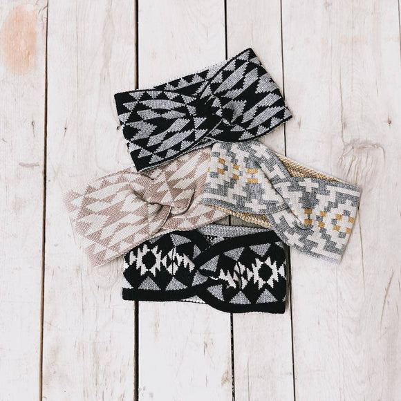 Western Wide Twist Knit Headband: Charcoal
