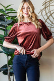 Velvet Basic Balloon Sleeve T-shirt: M / WINE