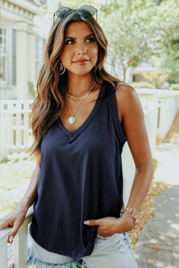 V NECK LOOSE SLEEVELESS SUMMER TOP-CWTSTSL0006
