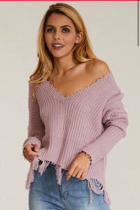 V neck distressed sweater