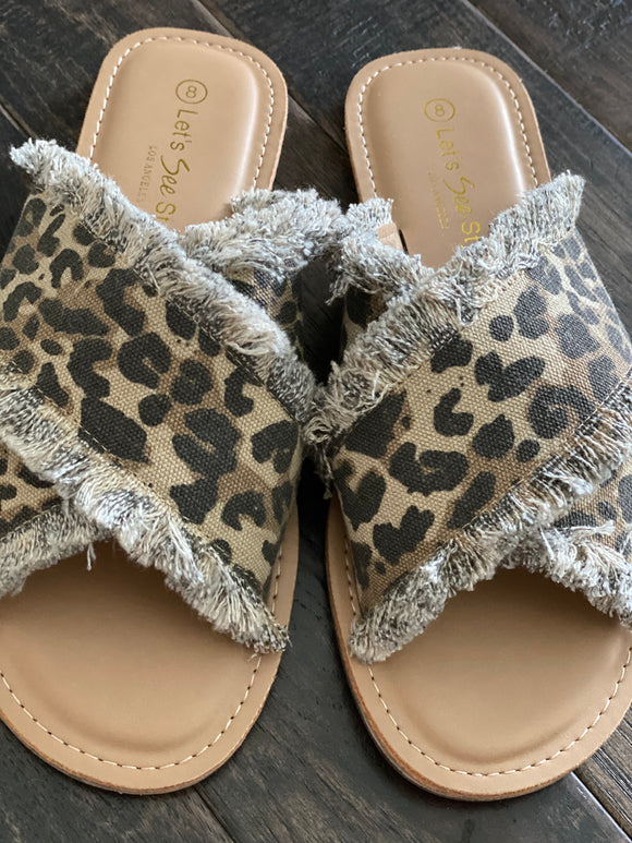 Leopard fringe sandals