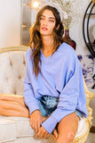 T2211 Oversized V-neck Swatshirts: BLUE IRIS / S-M-L (2-2-2)