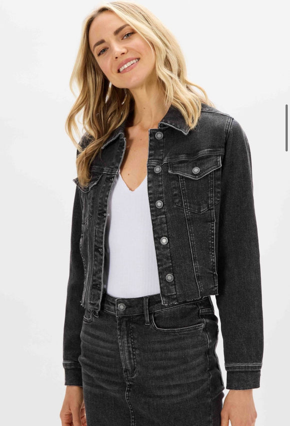 Washed denim cropped jacket