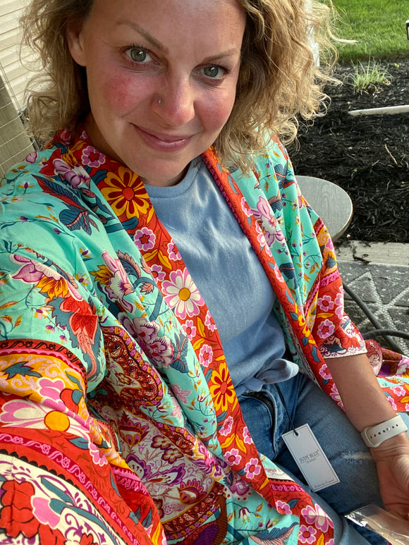 Tie front boho chic floral kimono
