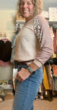 Waffle knit leopard sleeve top