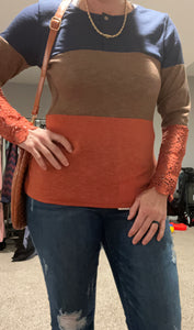 Lace sleeve colorblock henley