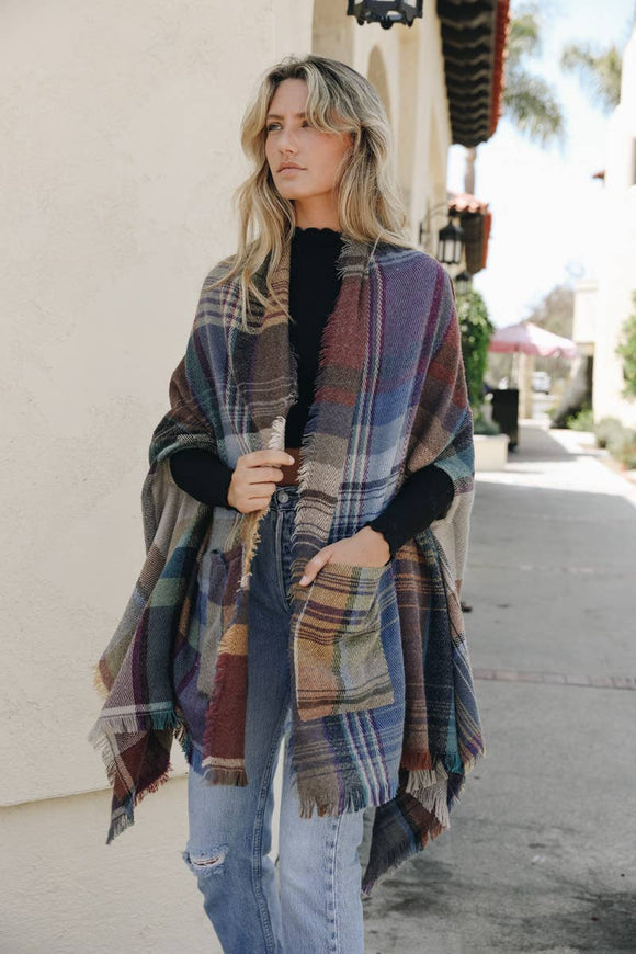 Multicolor Plaid Pocket Ruana