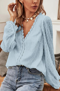 Solid Swiss Dot Lace Splicing Blouse