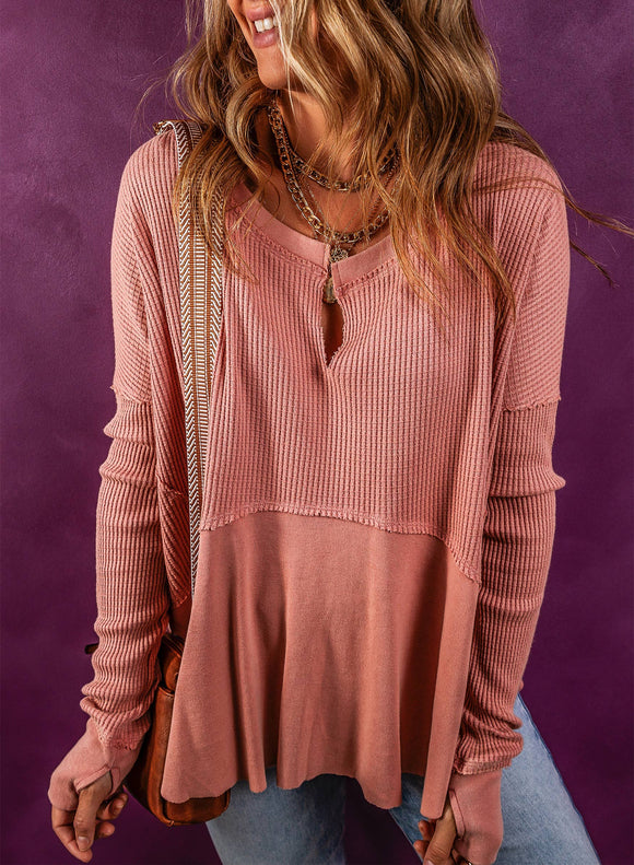 V Neck Long Sleeve Blouse
