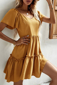 XL Solid Color V-neck Short Sleeve Mini Dress ICC-DRSW608