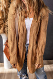 Textured Eyelet Ribbed Cable Knit Cardigan: XL / casual / Brown