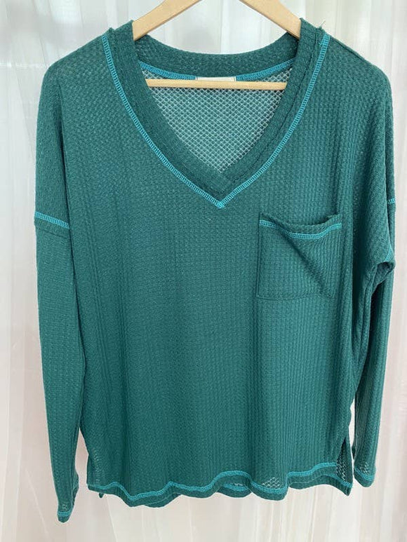 V Neck knit top-Hunter Green